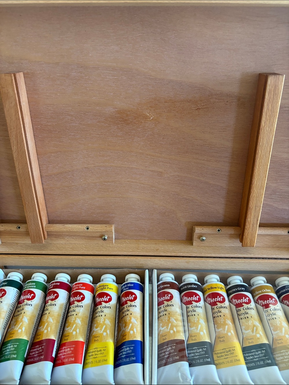 NEW!! UTRECHT wooden acrylic paint box with 12 acrylic paints and brushes - Picture 9 of 12